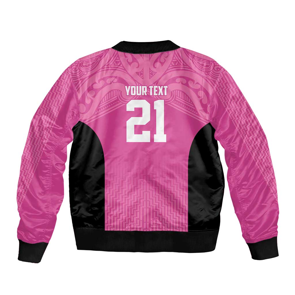 New Zealand Custom Bomber Jacket Fire Basketball Maori Tribal Pink - Polynesian Pride