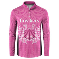 New Zealand Custom Button Sweatshirt Fire Basketball Maori Tribal Pink - Polynesian Pride