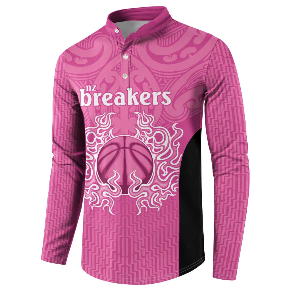 New Zealand Custom Button Sweatshirt Fire Basketball Maori Tribal Pink - Polynesian Pride