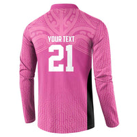 New Zealand Custom Button Sweatshirt Fire Basketball Maori Tribal Pink - Polynesian Pride