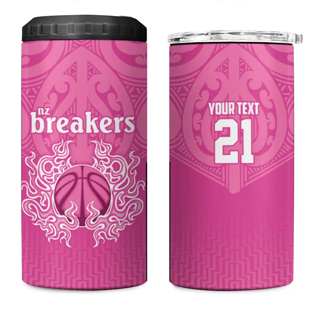 New Zealand Custom 4 in 1 Can Cooler Tumbler Fire Basketball Maori Tribal Pink - Polynesian Pride