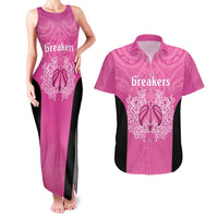 New Zealand Custom Couples Matching Tank Maxi Dress and Hawaiian Shirt Fire Basketball Maori Tribal Pink - Polynesian Pride