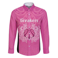 New Zealand Custom Family Matching Off The Shoulder Long Sleeve Dress and Hawaiian Shirt Fire Basketball Maori Tribal Pink - Polynesian Pride