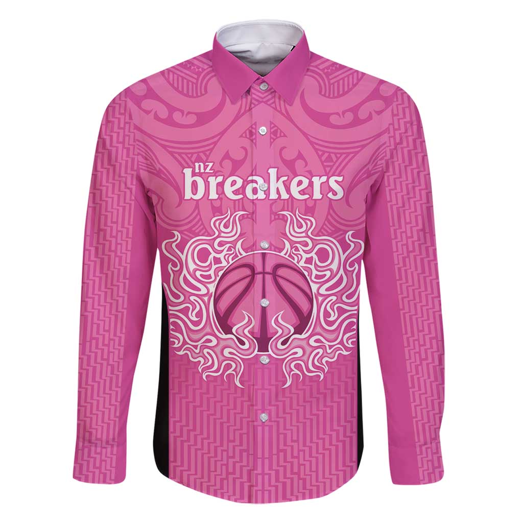 New Zealand Custom Family Matching Off Shoulder Maxi Dress and Hawaiian Shirt Fire Basketball Maori Tribal Pink - Polynesian Pride