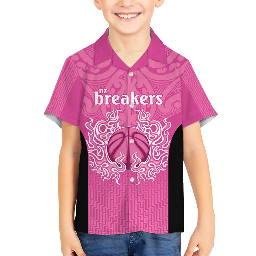 New Zealand Custom Family Matching Off Shoulder Maxi Dress and Hawaiian Shirt Fire Basketball Maori Tribal Pink - Polynesian Pride