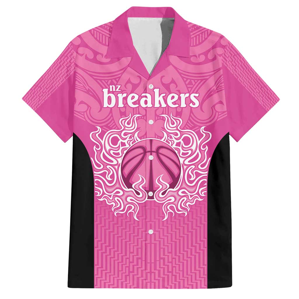 New Zealand Custom Family Matching Off Shoulder Short Dress and Hawaiian Shirt Fire Basketball Maori Tribal Pink - Polynesian Pride