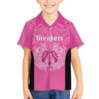 New Zealand Custom Family Matching Off Shoulder Short Dress and Hawaiian Shirt Fire Basketball Maori Tribal Pink - Polynesian Pride