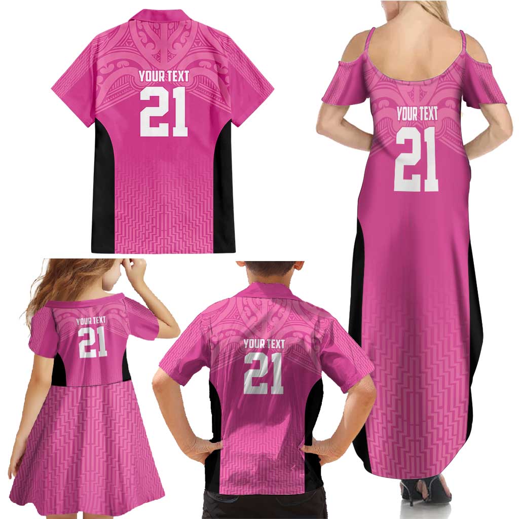 New Zealand Custom Family Matching Summer Maxi Dress and Hawaiian Shirt Fire Basketball Maori Tribal Pink - Polynesian Pride