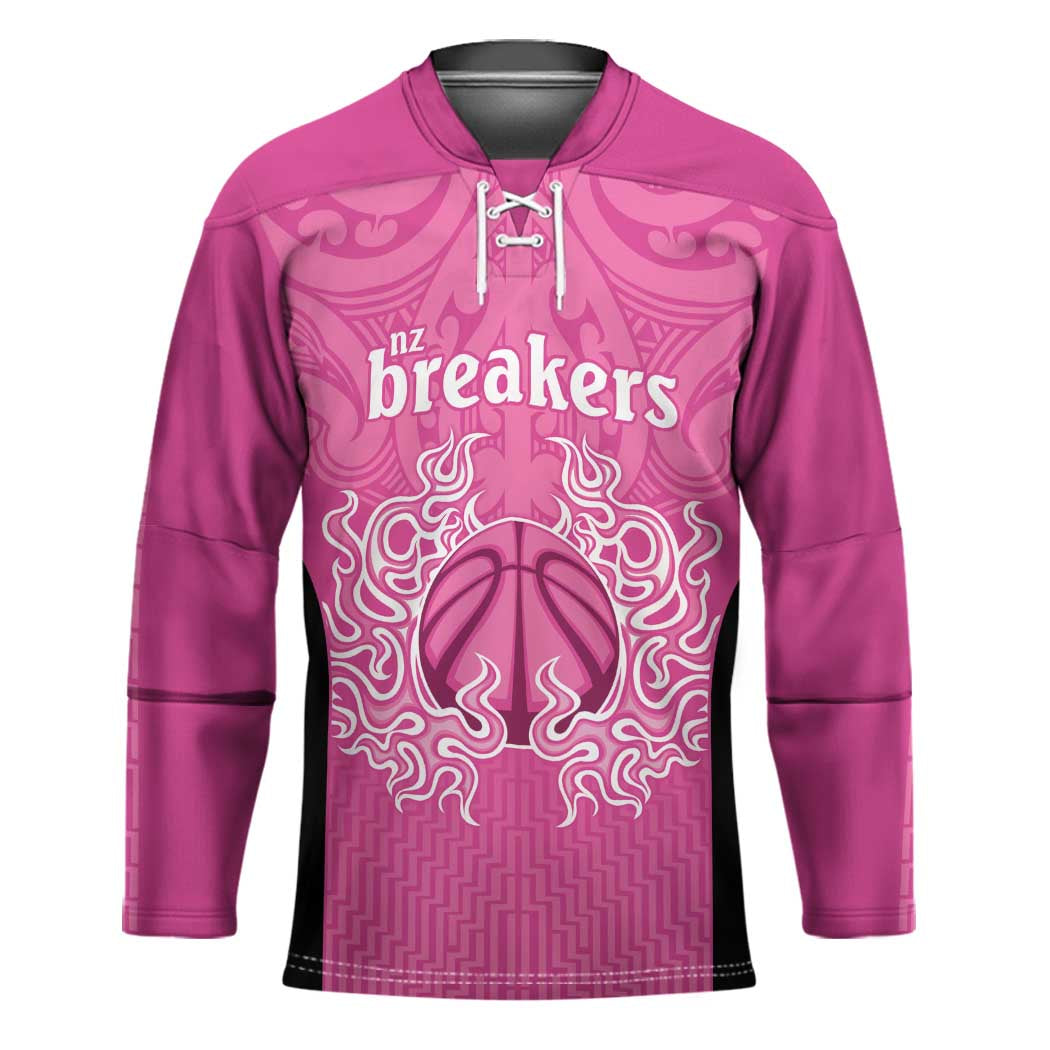 New Zealand Custom Hockey Jersey Fire Basketball Maori Tribal Pink - Polynesian Pride