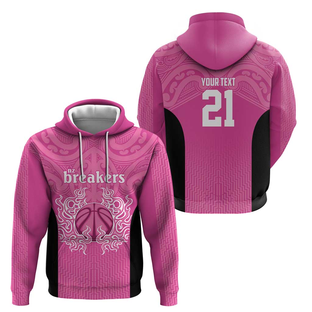 New Zealand Custom Hoodie Fire Basketball Maori Tribal Pink - Polynesian Pride