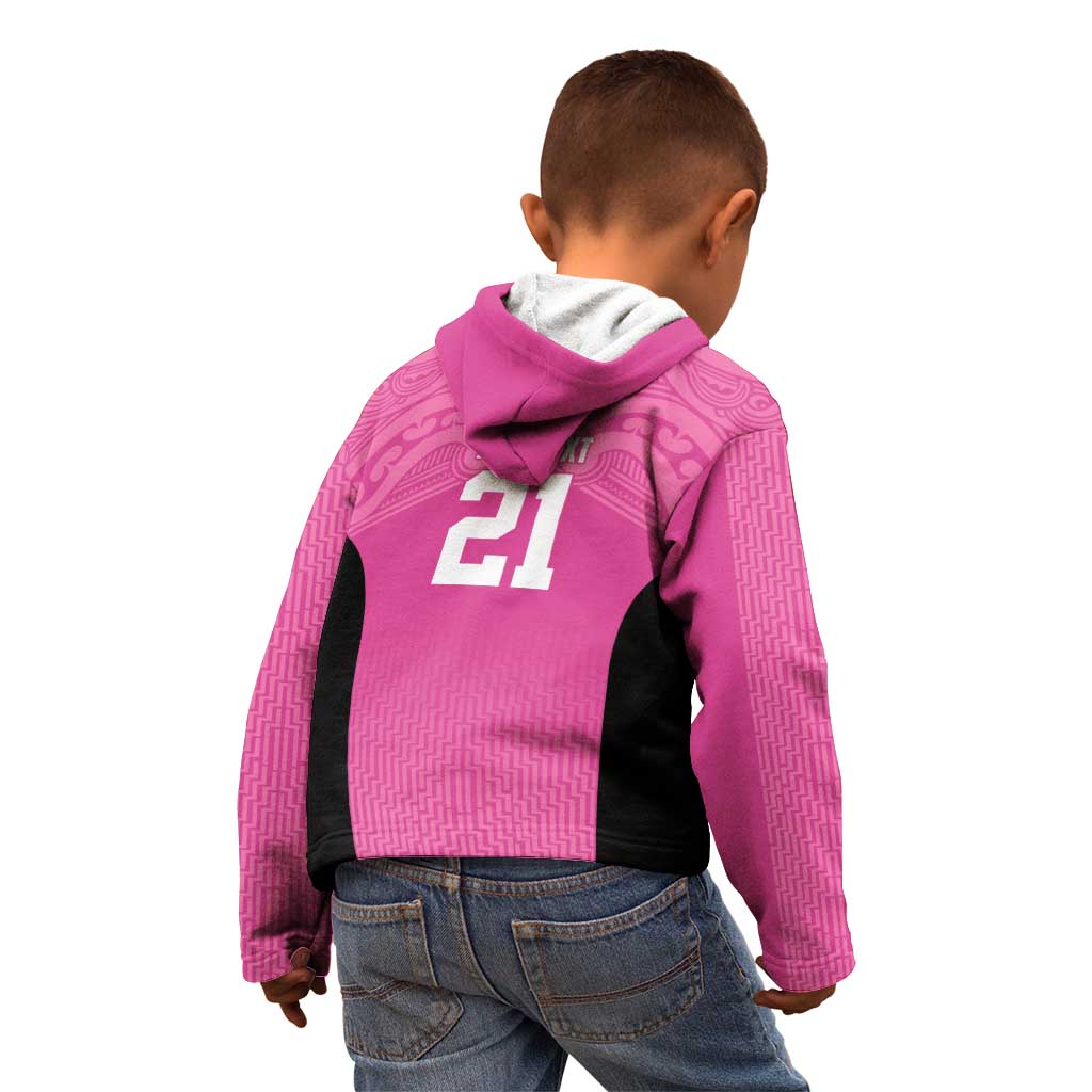 New Zealand Custom Kid Hoodie Fire Basketball Maori Tribal Pink - Polynesian Pride