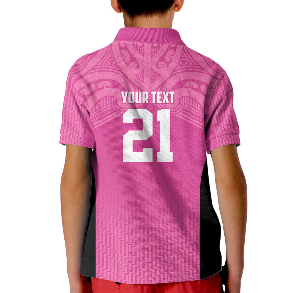 New Zealand Custom Kid Polo Shirt Fire Basketball Maori Tribal Pink - Polynesian Pride