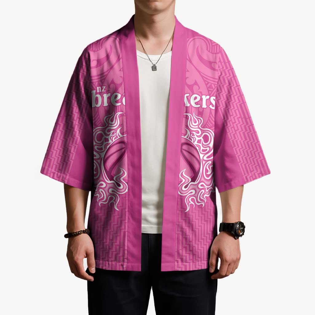 New Zealand Custom Kimono Fire Basketball Maori Tribal Pink - Polynesian Pride