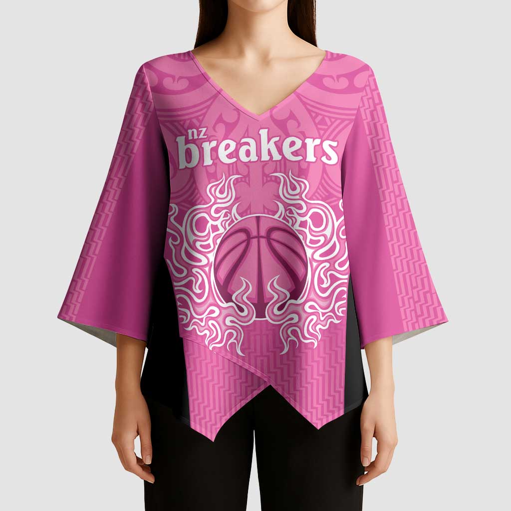 New Zealand Custom Kimono Sleeve Blouse Fire Basketball Maori Tribal Pink - Polynesian Pride