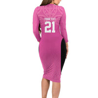 New Zealand Custom Long Sleeve Bodycon Dress Fire Basketball Maori Tribal Pink - Polynesian Pride