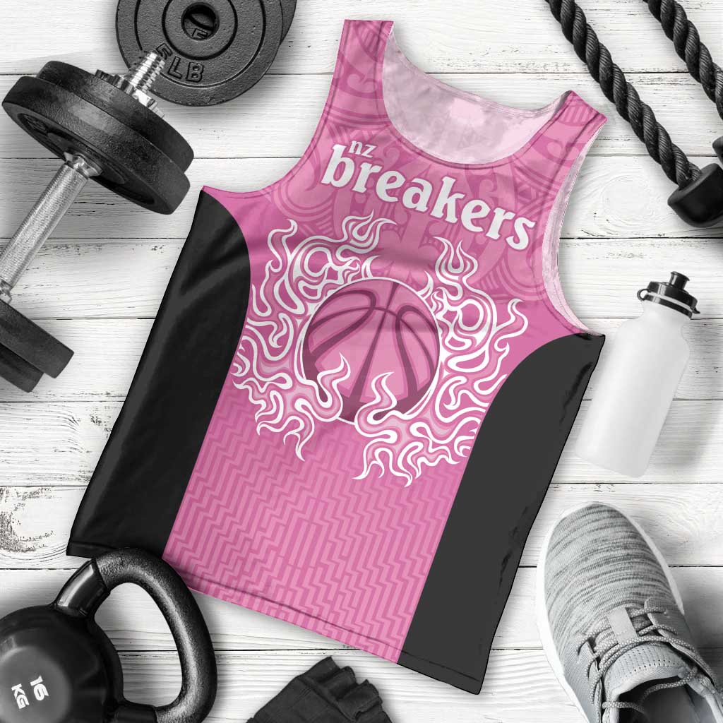 New Zealand Custom Men Tank Top Fire Basketball Maori Tribal Pink - Polynesian Pride