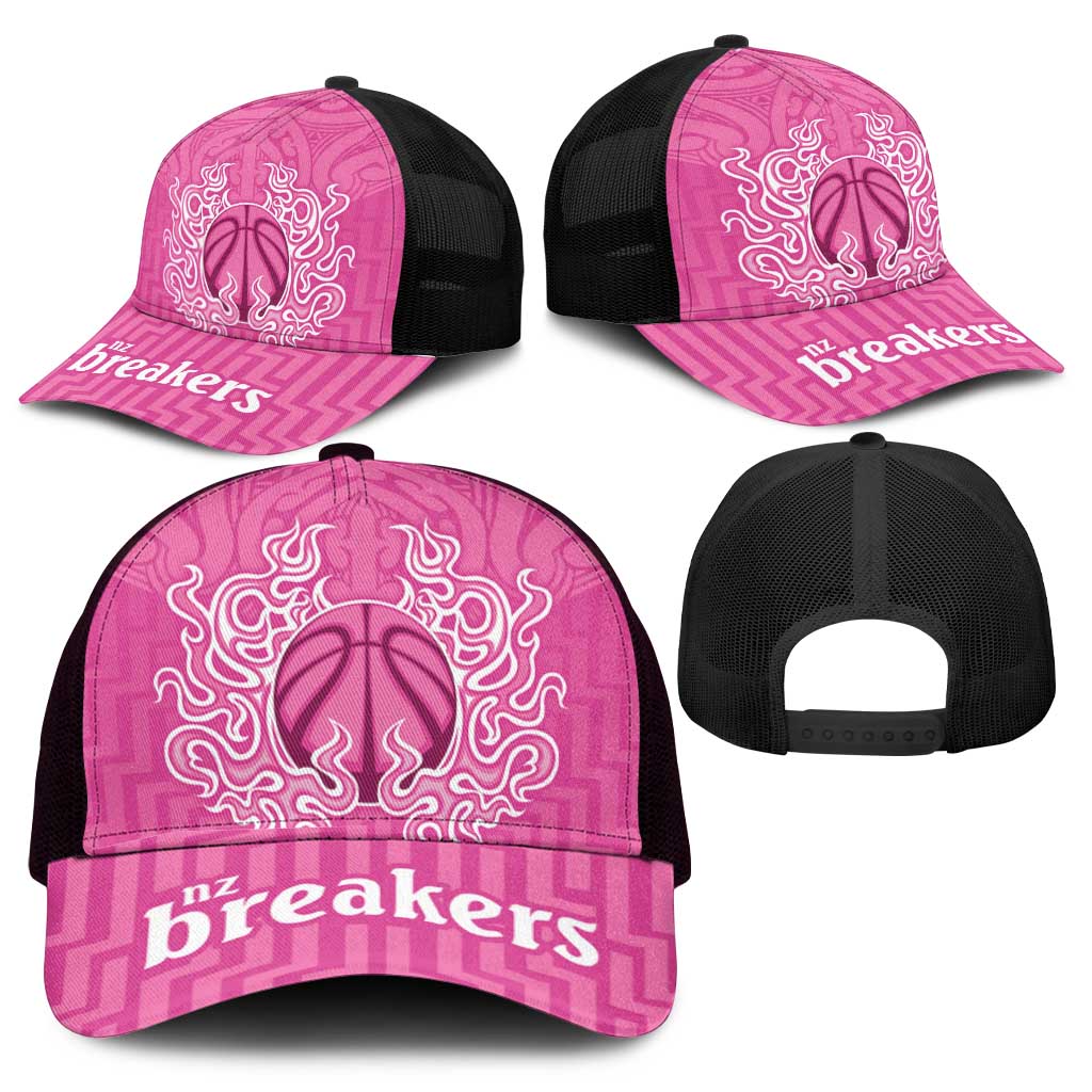 New Zealand Mesh Trucker Cap Fire Basketball Maori Tribal Pink - Polynesian Pride