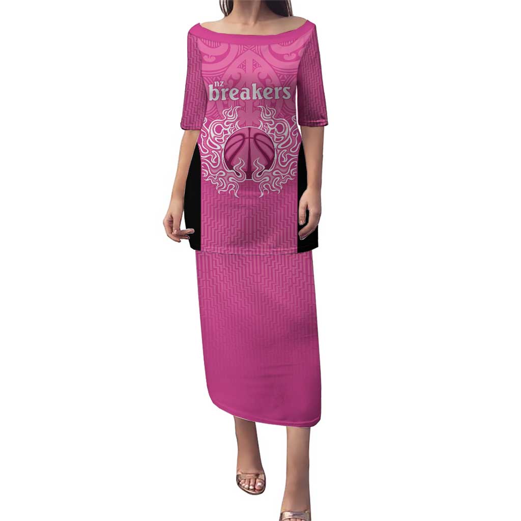 New Zealand Custom Puletasi Fire Basketball Maori Tribal Pink - Polynesian Pride