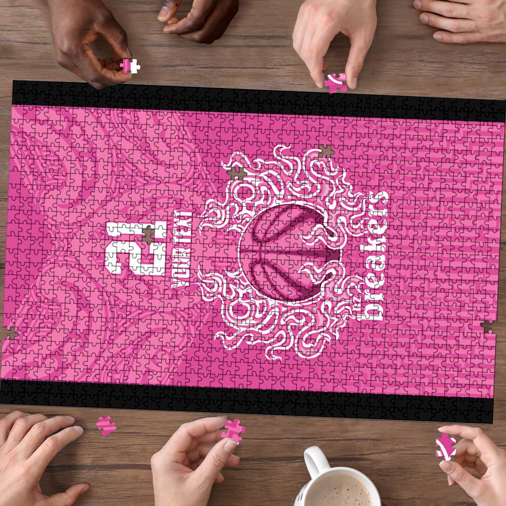New Zealand Custom Puzzle Fire Basketball Maori Tribal Pink - Polynesian Pride