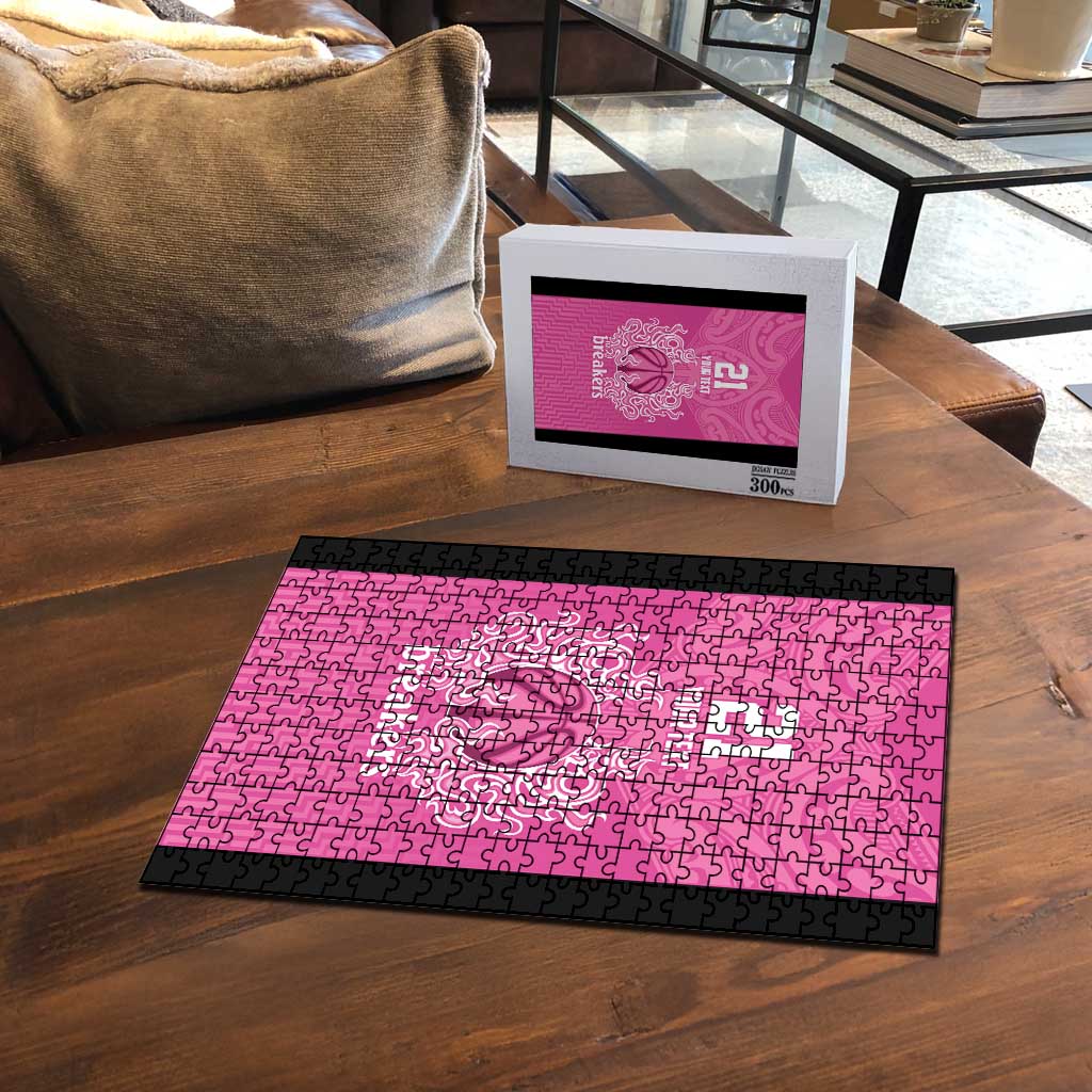 New Zealand Custom Puzzle Fire Basketball Maori Tribal Pink - Polynesian Pride