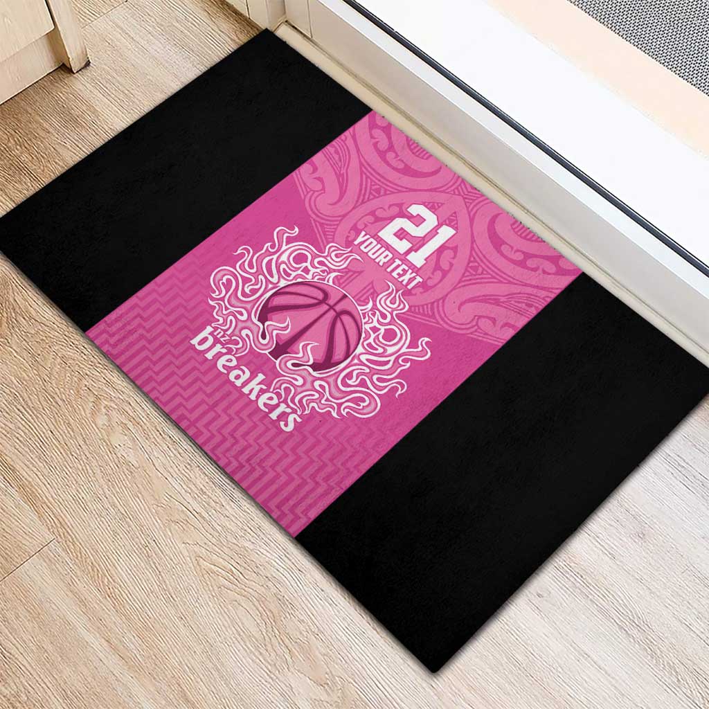 New Zealand Custom Rubber Doormat Fire Basketball Maori Tribal Pink - Polynesian Pride