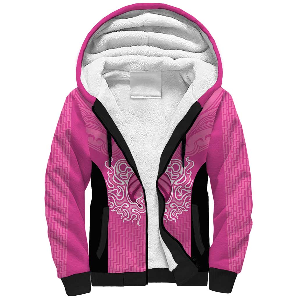 New Zealand Custom Sherpa Hoodie Fire Basketball Maori Tribal Pink - Polynesian Pride