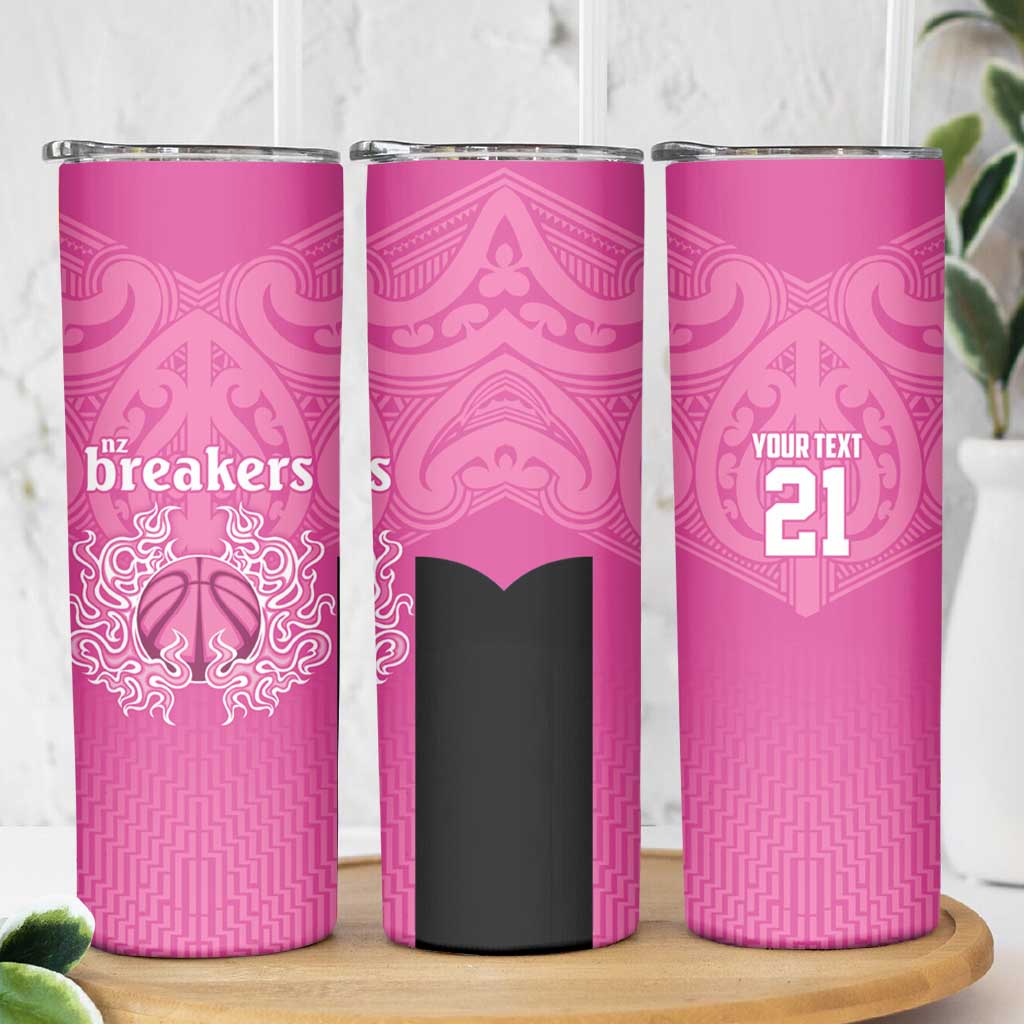 New Zealand Custom Skinny Tumbler Fire Basketball Maori Tribal Pink - Polynesian Pride