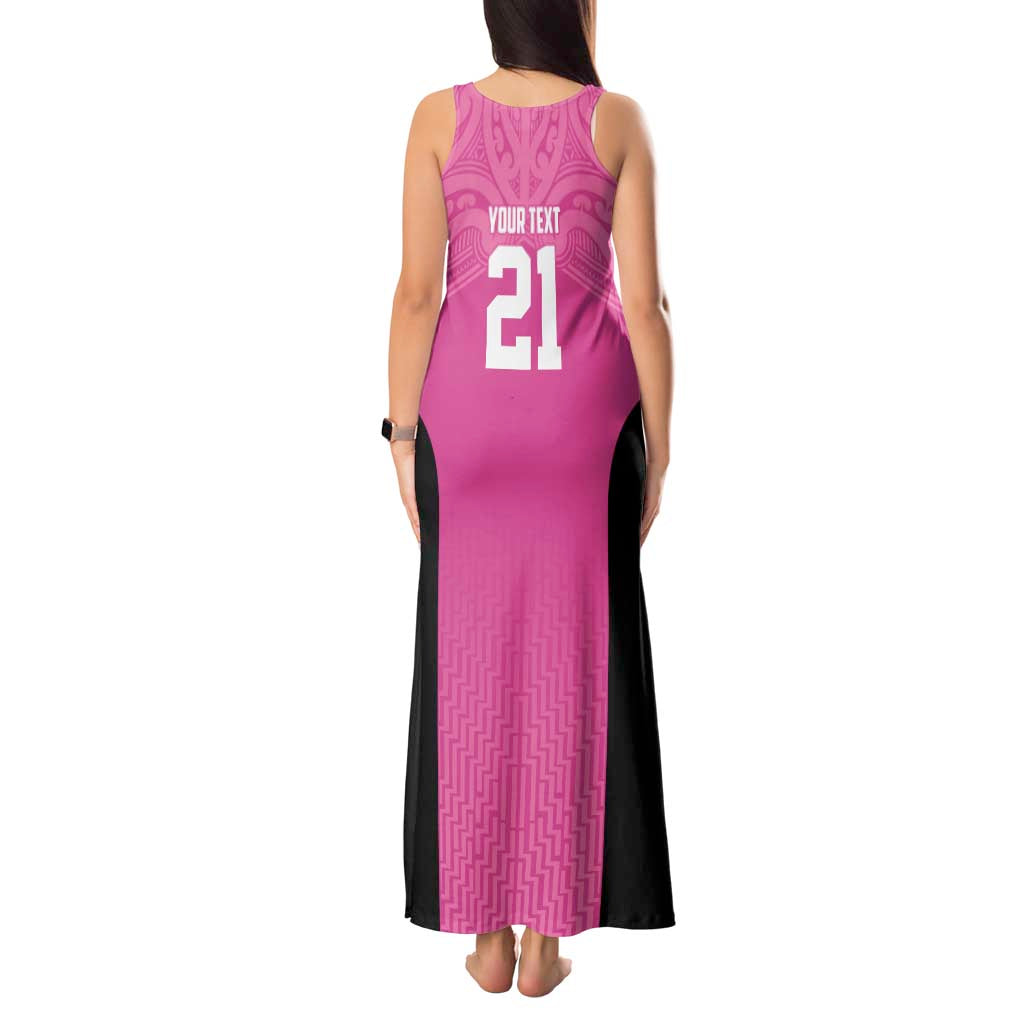New Zealand Custom Tank Maxi Dress Fire Basketball Maori Tribal Pink - Polynesian Pride