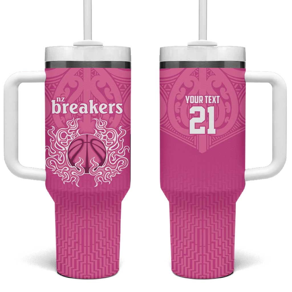 New Zealand Custom Tumbler With Handle Fire Basketball Maori Tribal Pink - Polynesian Pride