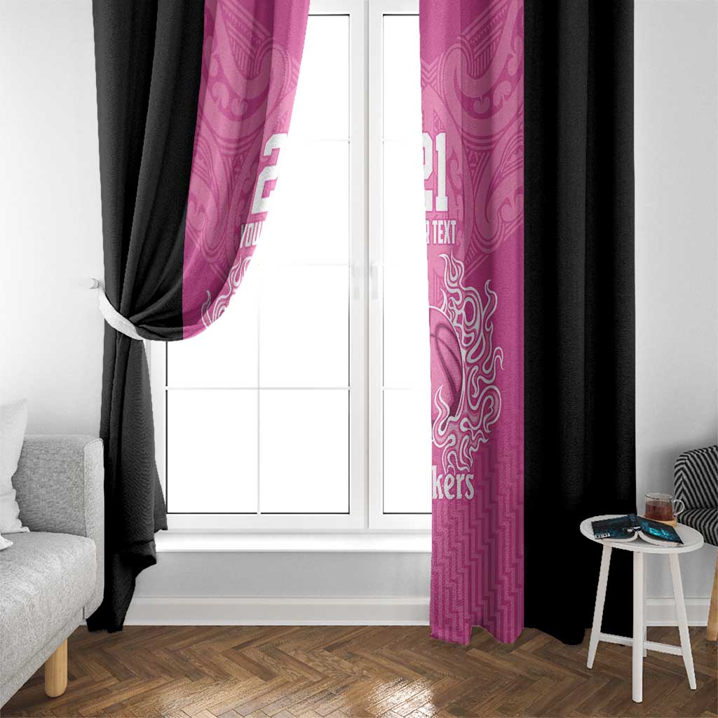 New Zealand Custom Window Curtain Fire Basketball Maori Tribal Pink - Polynesian Pride