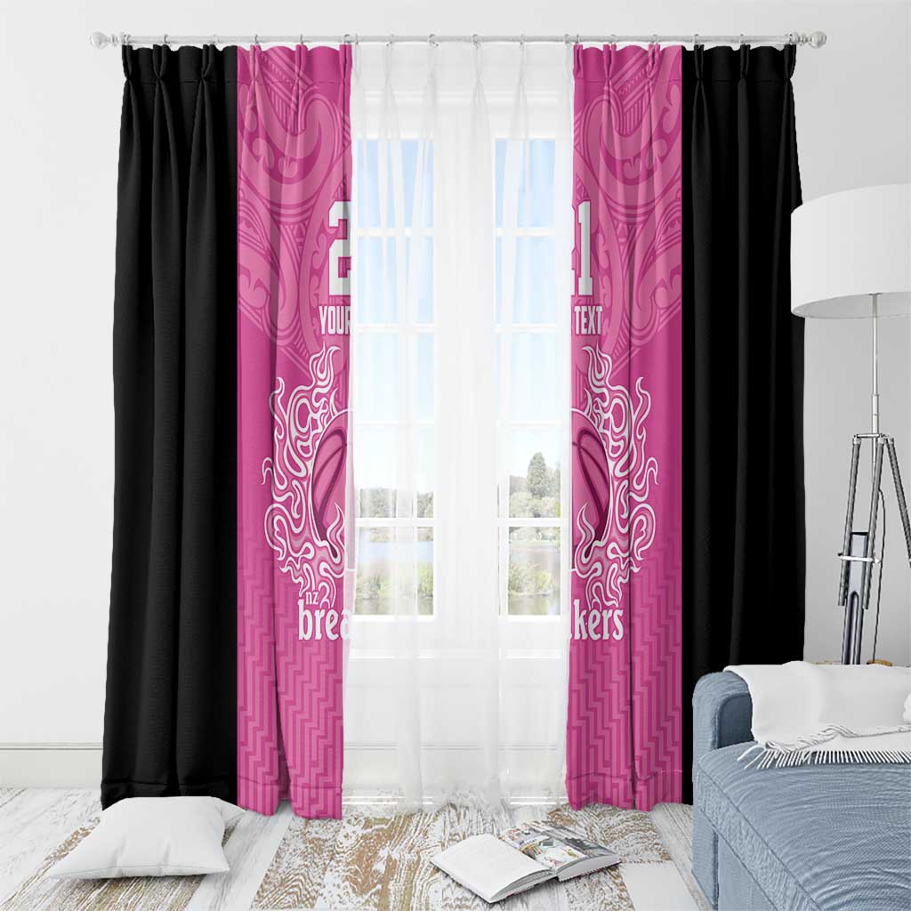 New Zealand Custom Window Curtain Fire Basketball Maori Tribal Pink - Polynesian Pride