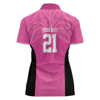 New Zealand Custom Women Polo Shirt Fire Basketball Maori Tribal Pink - Polynesian Pride