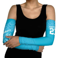 New Zealand Custom Arm Sleeves Fire Basketball Maori Tribal Sky Blue - Polynesian Pride