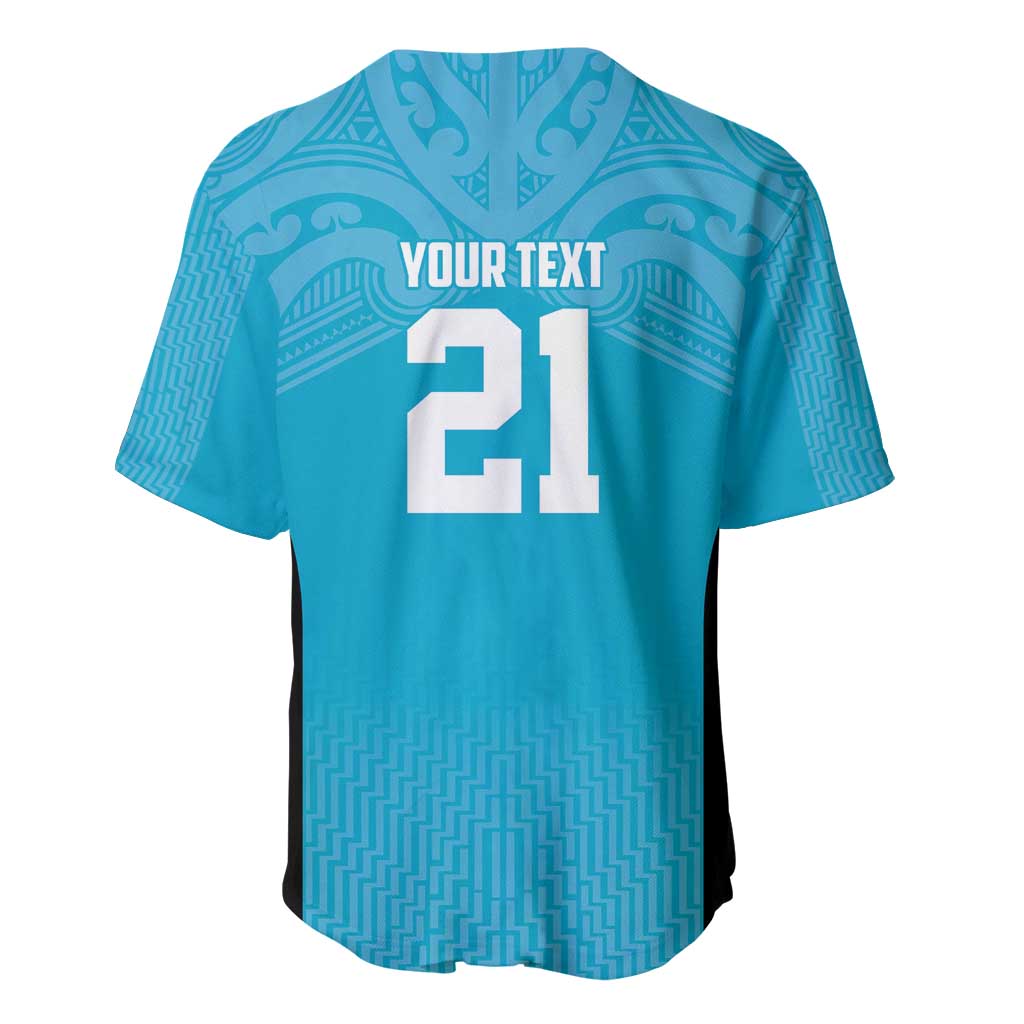 New Zealand Custom Baseball Jersey Fire Basketball Maori Tribal Sky Blue - Polynesian Pride