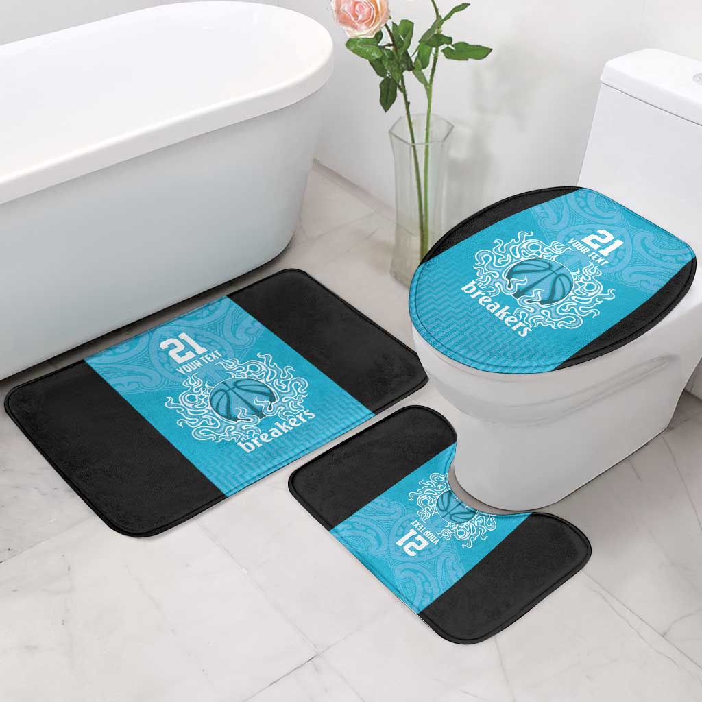 New Zealand Custom Bathroom Set Fire Basketball Maori Tribal Sky Blue - Polynesian Pride