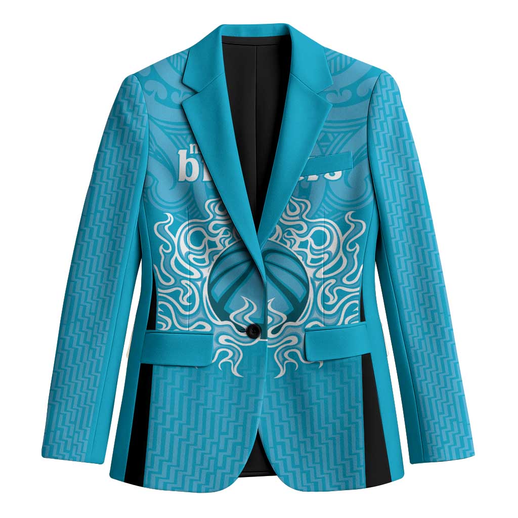 New Zealand Custom Blazer Fire Basketball Maori Tribal Sky Blue - Polynesian Pride