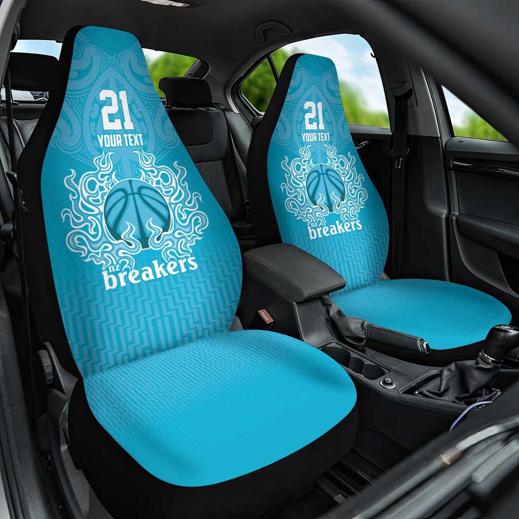 New Zealand Custom Car Seat Cover Fire Basketball Maori Tribal Sky Blue - Polynesian Pride