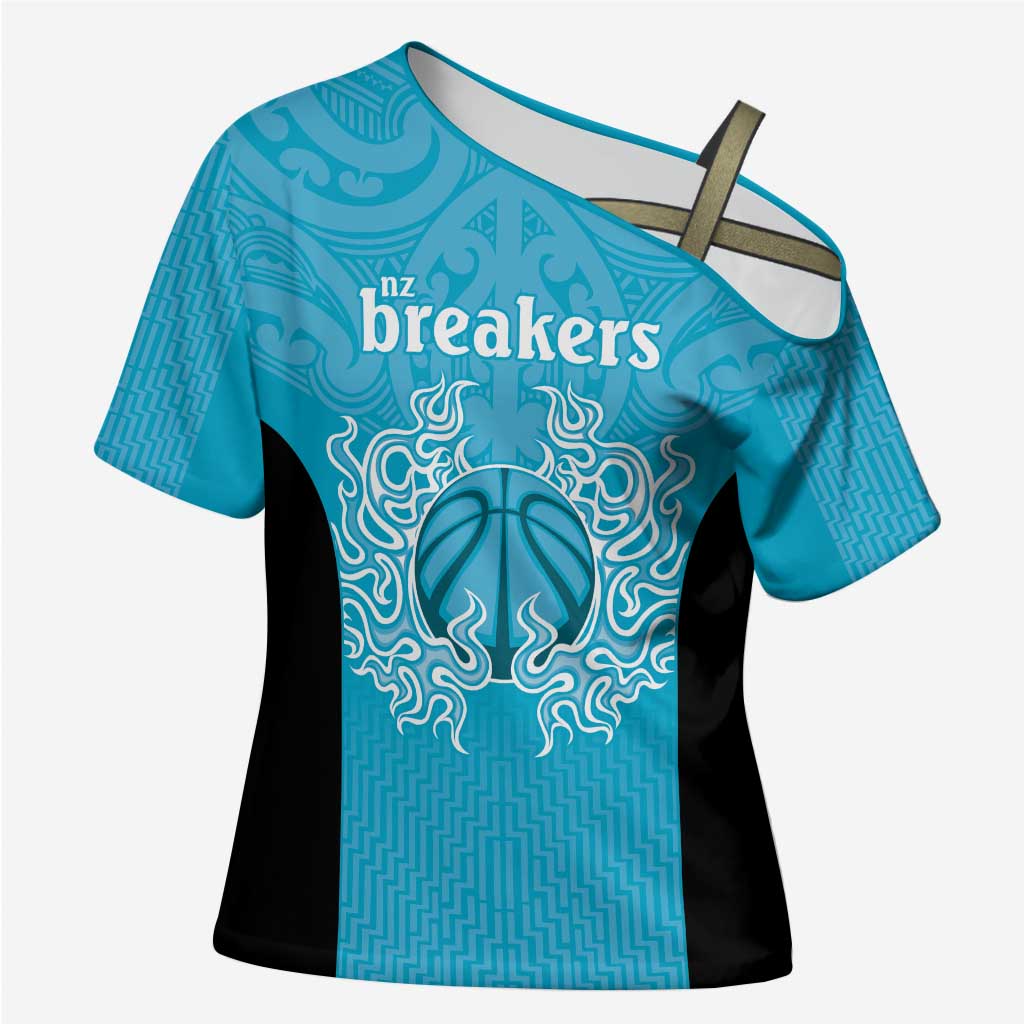 New Zealand Custom Cross Shoulder Shirt Fire Basketball Maori Tribal Sky Blue - Polynesian Pride