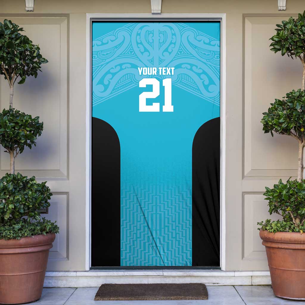 New Zealand Custom Door Cover Fire Basketball Maori Tribal Sky Blue - Polynesian Pride