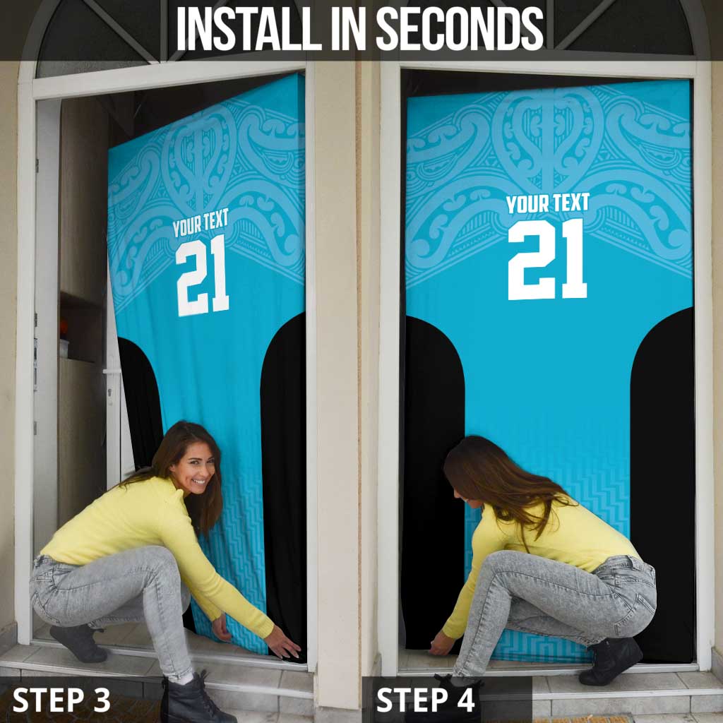 New Zealand Custom Door Cover Fire Basketball Maori Tribal Sky Blue - Polynesian Pride