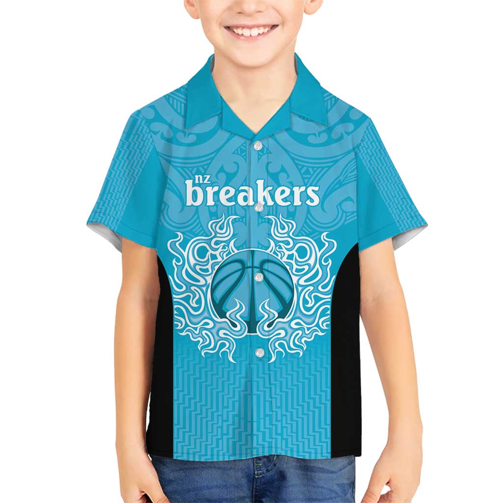 New Zealand Custom Family Matching Off Shoulder Short Dress and Hawaiian Shirt Fire Basketball Maori Tribal Sky Blue - Polynesian Pride