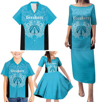 New Zealand Custom Family Matching Puletasi and Hawaiian Shirt Fire Basketball Maori Tribal Sky Blue - Polynesian Pride