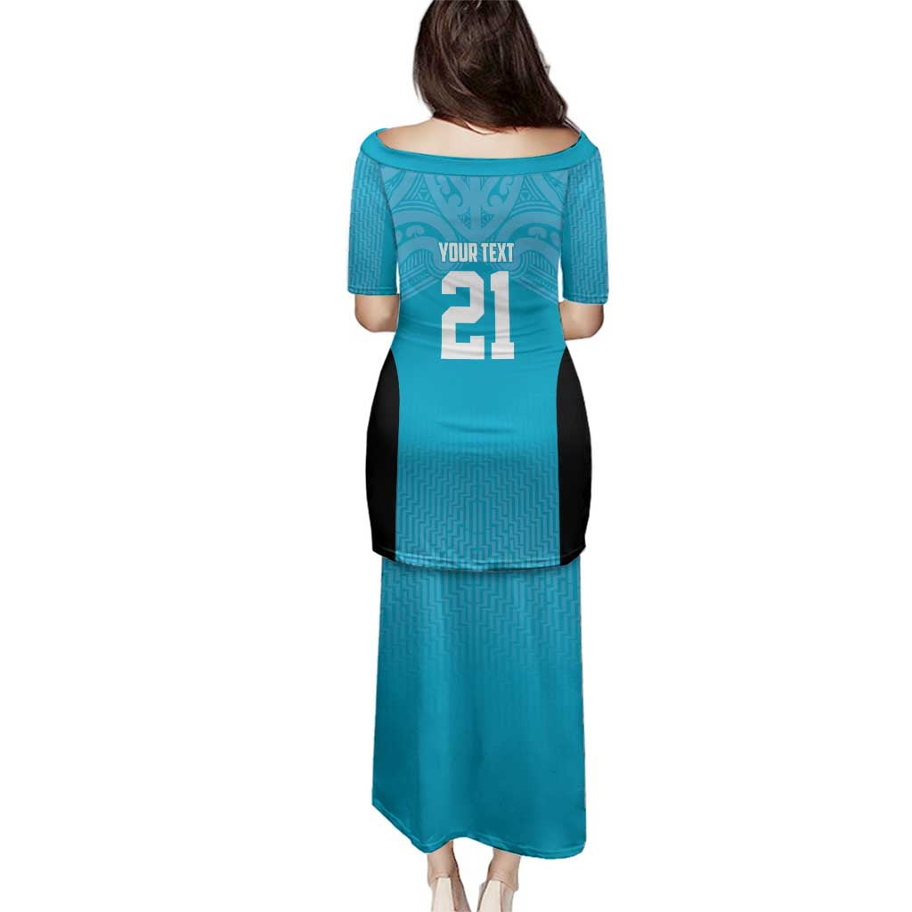 New Zealand Custom Family Matching Puletasi and Hawaiian Shirt Fire Basketball Maori Tribal Sky Blue - Polynesian Pride