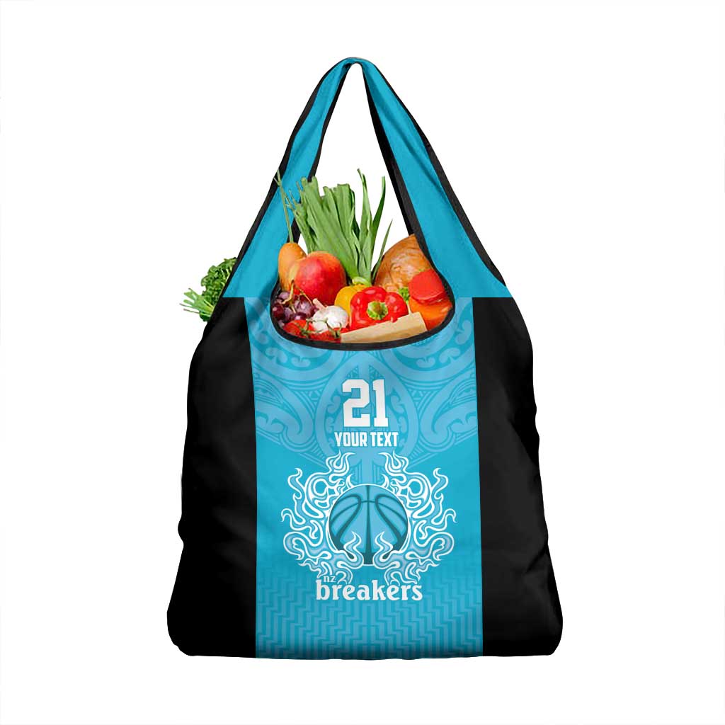 New Zealand Custom Grocery Bag Fire Basketball Maori Tribal Sky Blue - Polynesian Pride