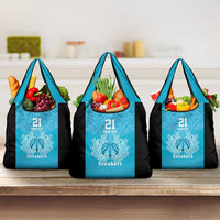 New Zealand Custom Grocery Bag Fire Basketball Maori Tribal Sky Blue - Polynesian Pride