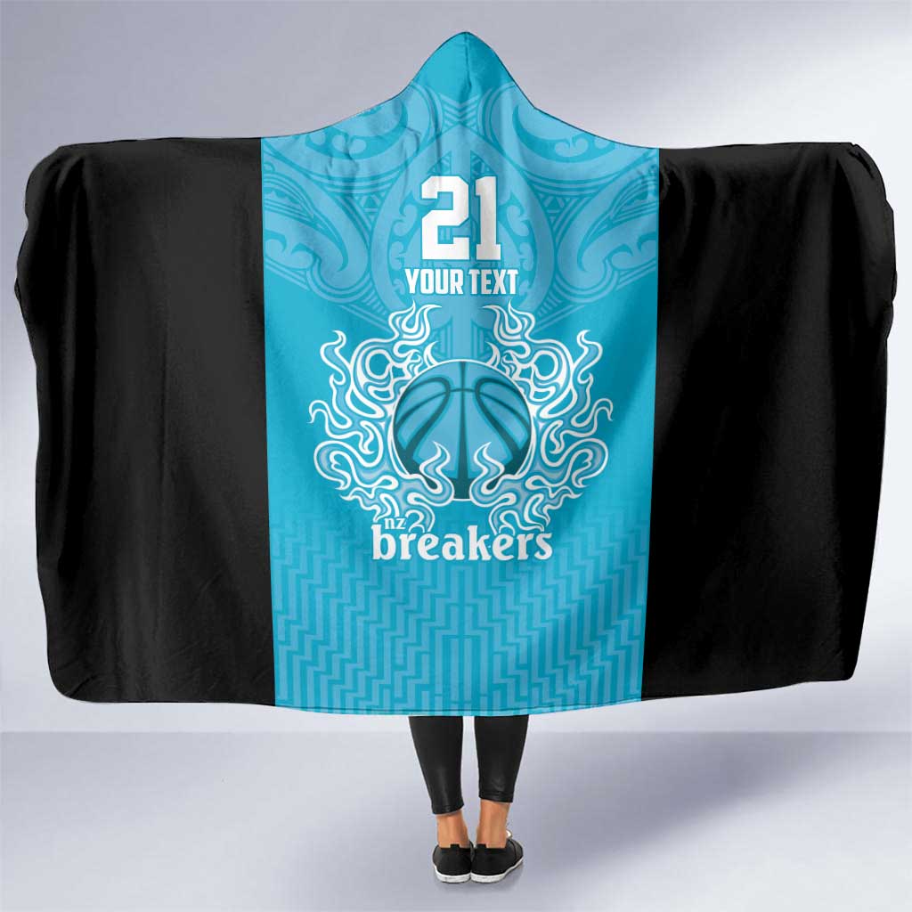 New Zealand Custom Hooded Blanket Fire Basketball Maori Tribal Sky Blue - Polynesian Pride