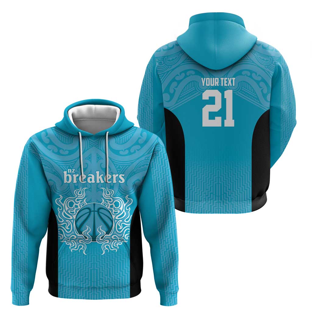 New Zealand Custom Hoodie Fire Basketball Maori Tribal Sky Blue - Polynesian Pride