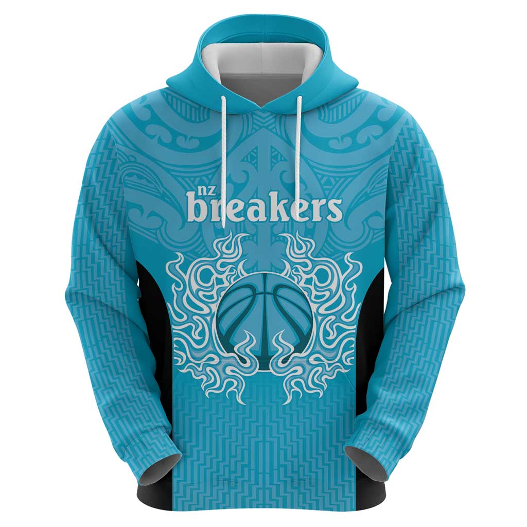 New Zealand Custom Hoodie Fire Basketball Maori Tribal Sky Blue - Polynesian Pride