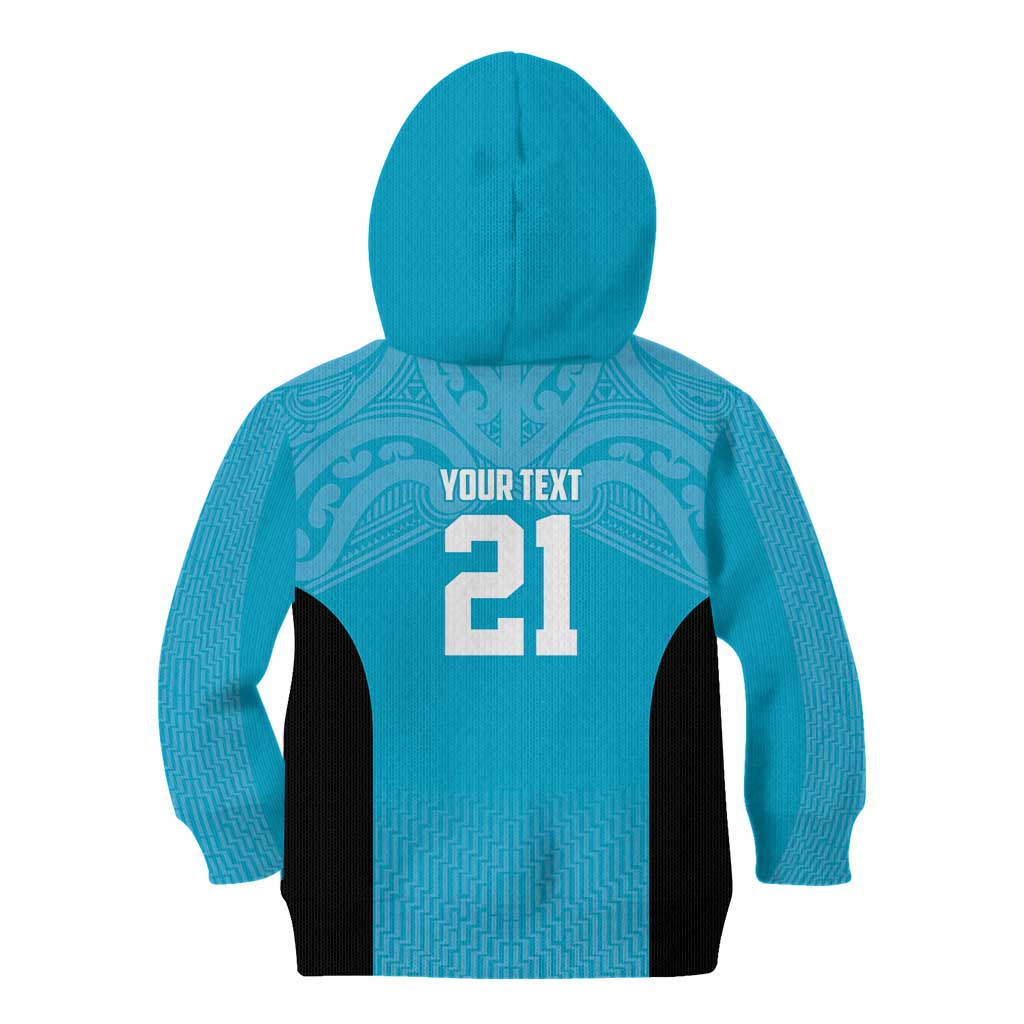 New Zealand Custom Kid Hoodie Fire Basketball Maori Tribal Sky Blue - Polynesian Pride