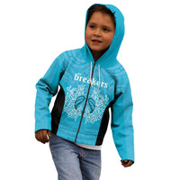 New Zealand Custom Kid Hoodie Fire Basketball Maori Tribal Sky Blue - Polynesian Pride